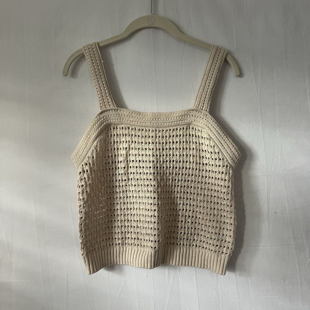 Universal Thread Crochet Knit Tank Top Beige Cream Sleeveless Square Neck M